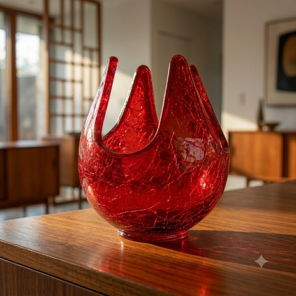 Vintage Viking Epic 7019 Ruby Red Crackle Glass Patio Lite Votive Candle Holder